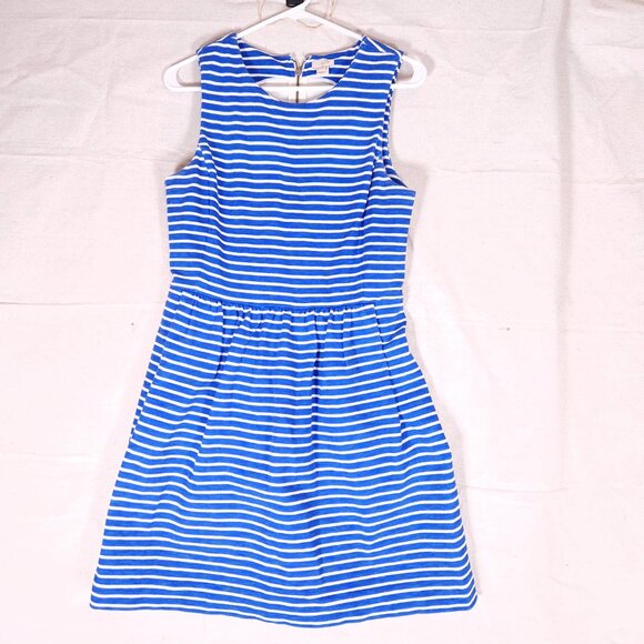 J. Crew Striped Pleated Ponte Dress Womens Medium Zip Back Blue White - Picture 6 of 12